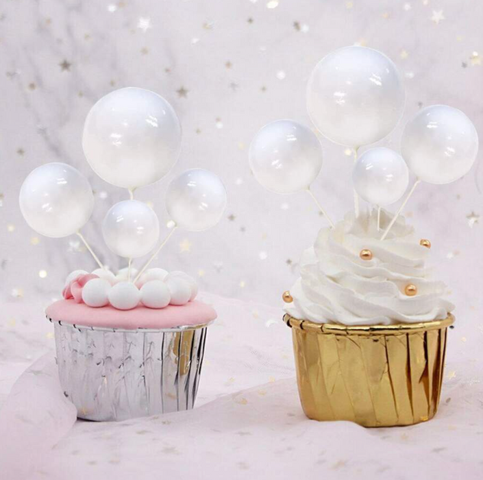 White - Metallic Ball Cake Decorating Topper - Without Inserts ( Pack of 20 )