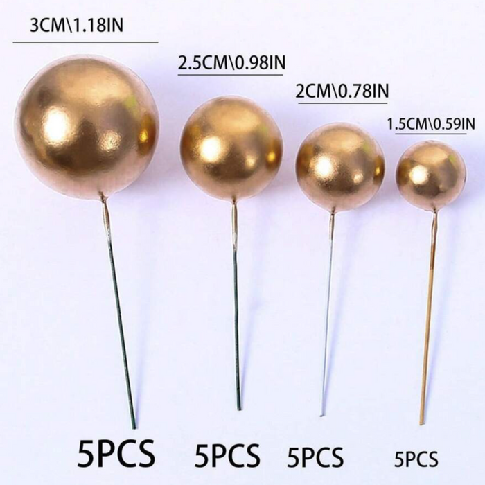 Gold - Metallic Ball Cake Decorating Topper - Without Inserts ( Pack of 20 )