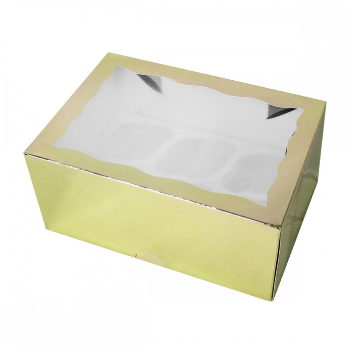 Gold Luxury Cupcake Box With Window - 4" Deep ( Holds 6 )