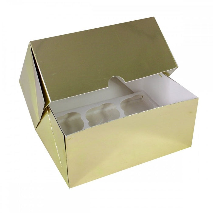 Gold Luxury Cupcake Box With Window - 4" Deep ( Holds 6 )
