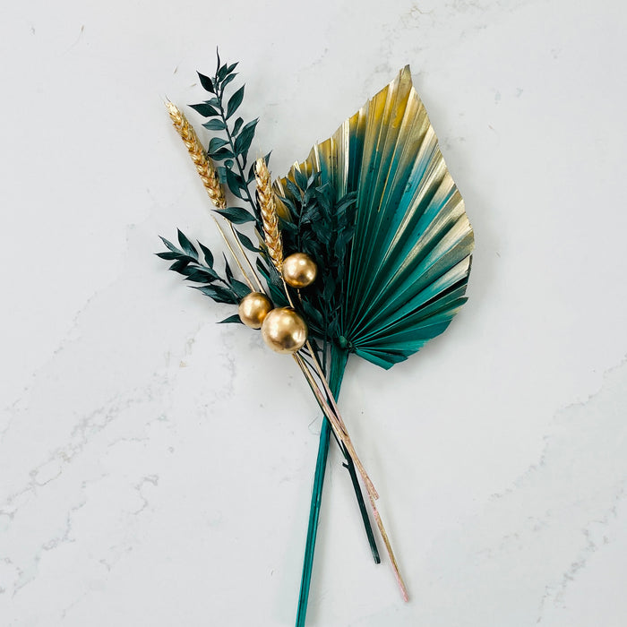Dried Flower Cake Topper - Greens and Gold with Spheres