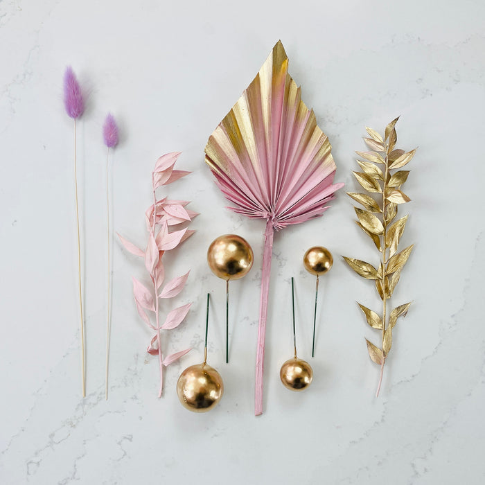 Dried Flower Cake Topper - Pinks and Gold with Spheres