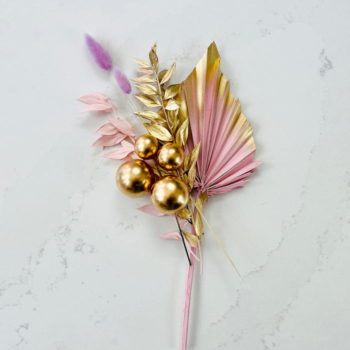 Dried Flower Cake Topper - Pinks and Gold with Spheres