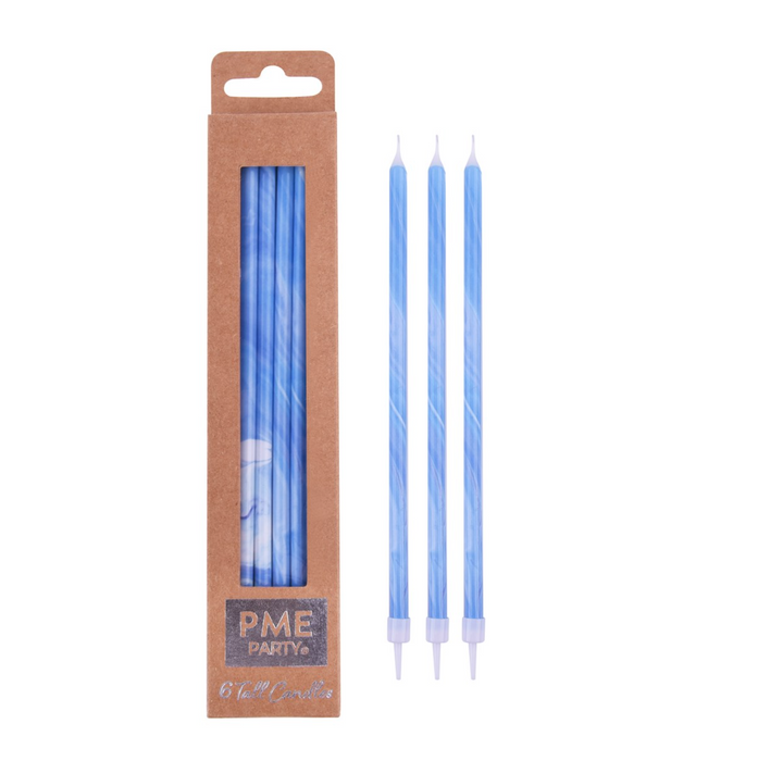 PME - CANDLES TALL - BLUE MARBLE PK/6