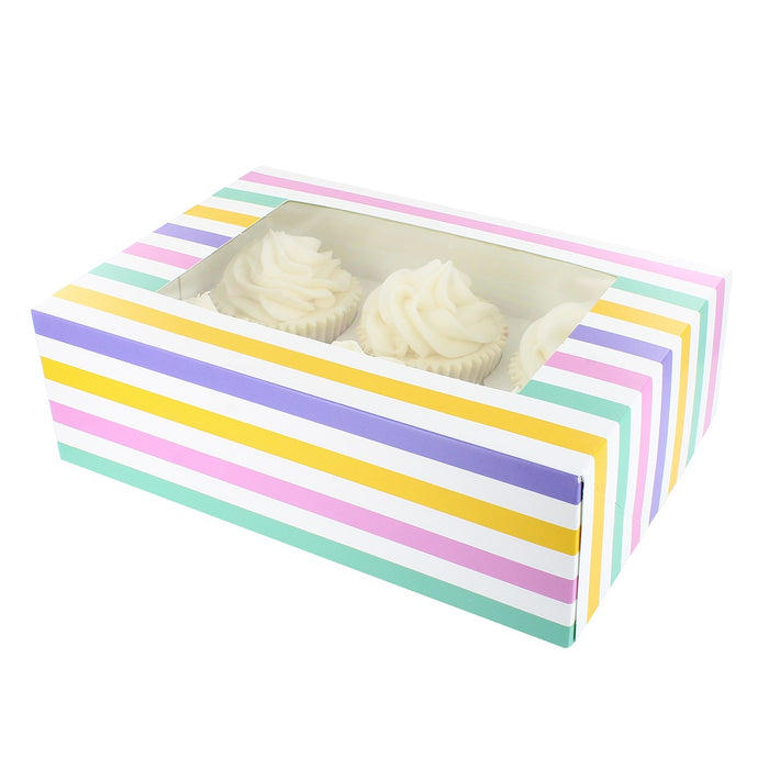 Patterned Cupcake Box 6/12 - Bold Stripes