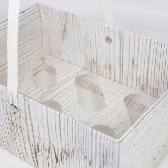 Wood Design Cupcake Box with Handle - Holds 6