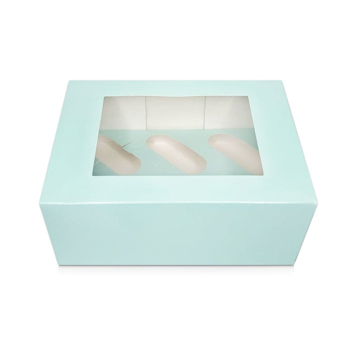 Duck Egg Blue Luxury 6 Cupcake Box With Window - 4" Deep