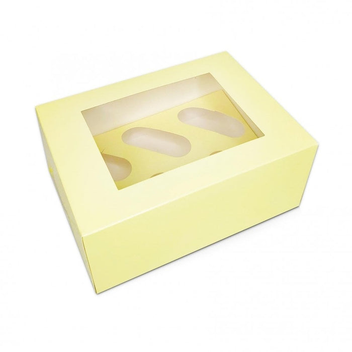 Pastel Yellow Luxury Cupcake Box With Window - 4" Deep ( Hold 6 )