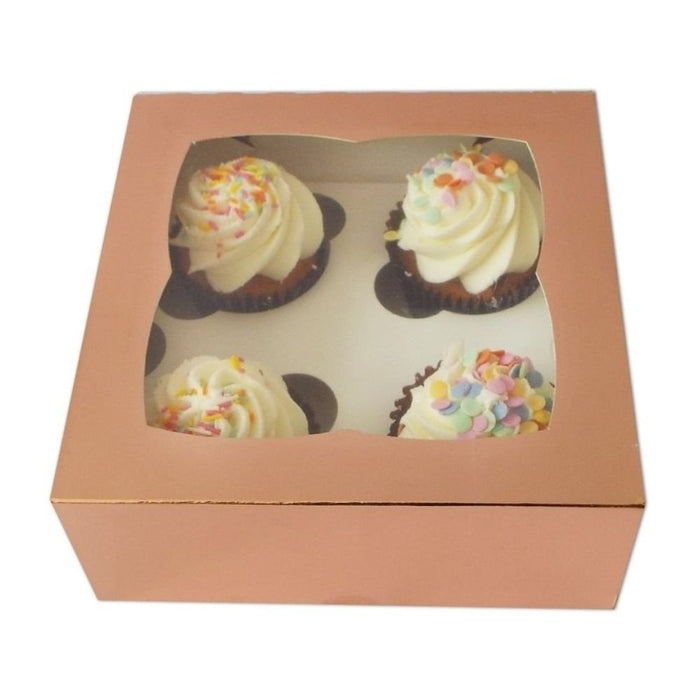 Luxury Satin Rose Gold Cupcake Box 2.5" Deep - Holds 4