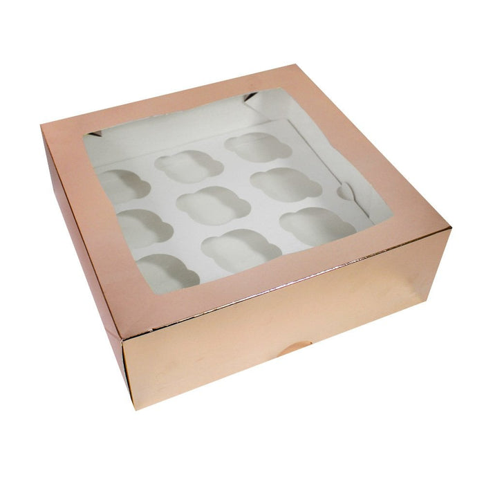 Rose Gold Luxury Cupcake Box With Window - 4" Deep