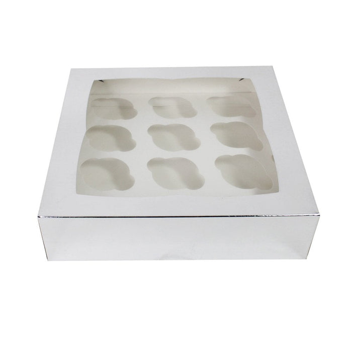 Silver Luxury Cupcake Box With Window 4" Deep - Holds 12