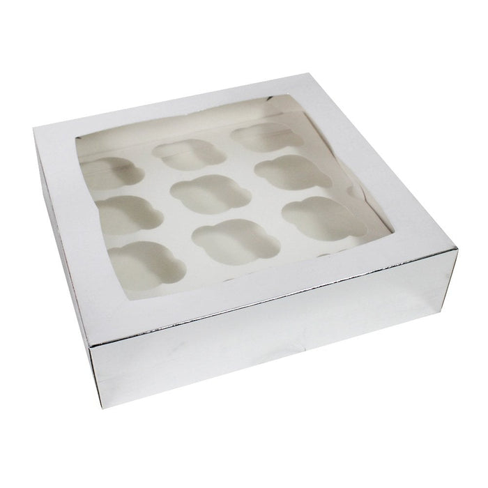 Silver Luxury Cupcake Box With Window - 4" Deep