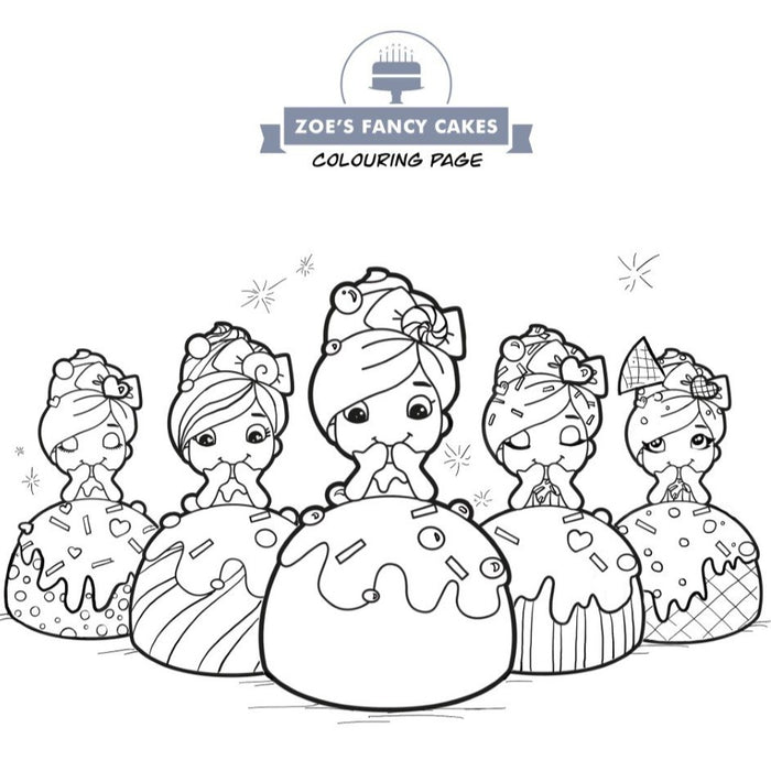 Zoe's fancy cakes - Free colouring page - Doll design